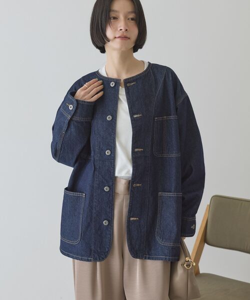 セール】ノーカラーデニムカバーオール（デニムジャケット）｜AMERICAN