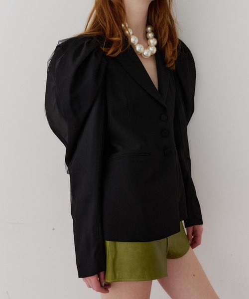 セール】パワーパフショルダージャケット（ノーカラージャケット