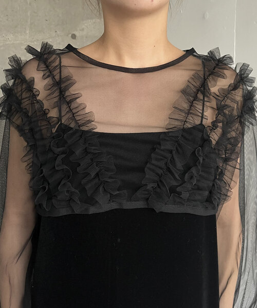 セール】【オケージョン】【サイズ展開あり】チュールフリルベロア