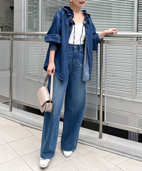 RM denim】フリルギャザーデニムブラウス（シャツ/ブラウス）｜Rie