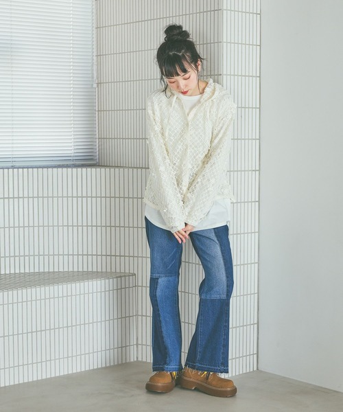 セール】3Dフラワーメッシュフーディー（パーカー）｜niko and