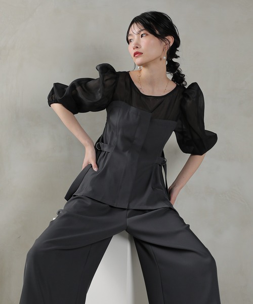 セール】ビスチェペプラムトップス パンツ セットアップ ドレス