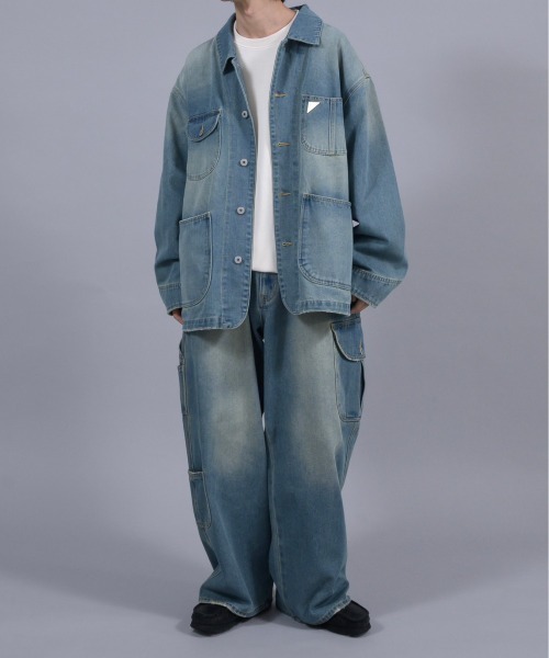 セール】ヴィンテージライクデニムカバーオール（デニムジャケット