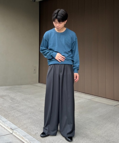 Center press two tuck wide straight slacks / センタープレス2