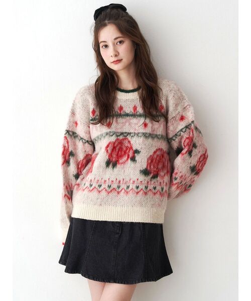 セール】ローズ＆リボンジャガードニット（ニット/セーター