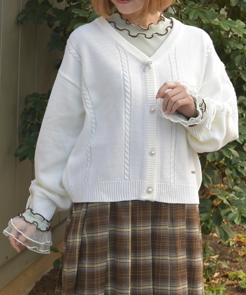 リボン釦編み上げニットCD（カーディガン/ボレロ）｜axes femme