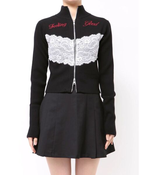 レースドッキングジップニット（ニット/セーター）｜jouetie