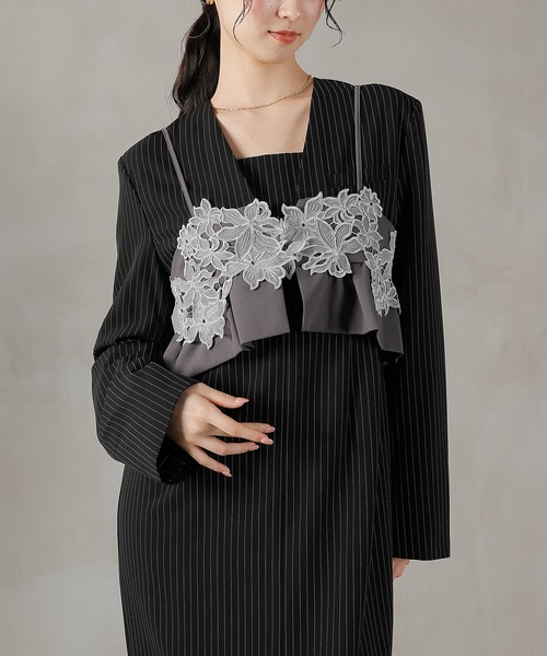 ストライプテーラード ビスチェ ドレス 2点セット パーティー 結婚式