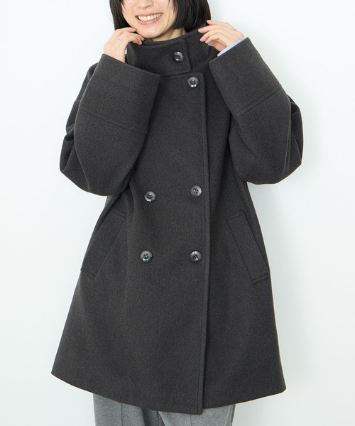 Idnes スタンドカラー 3WAY ダブルボタン ミドルコート（ダウン