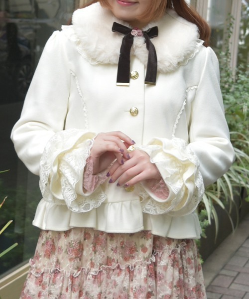 セール】ローズリボン付フリルコート（ピーコート）｜axes femme