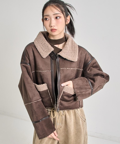 セール】フェイクスウェードショート丈ムートンジャケット（ムートン