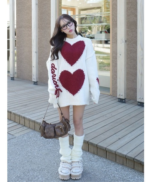 ハートロゴローゲージニットチュニック（ニット/セーター）｜Darich