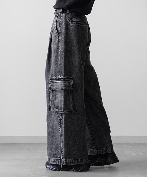 welise×翔】モードギミックワイドカーゴパンツ/ドレープTR/12oz