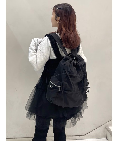 JENNE新品 リボン付きブラックナイロンリュック JENNE 新品リボン付き