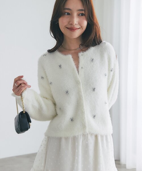 お気に入り選挙3位！】フェザーヤーンビジュー刺繍ジャケット