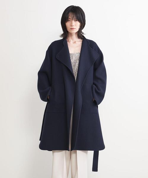 AILE par EDIFICE ダブルフェイスリバーコート ネイビー ベルト AILE