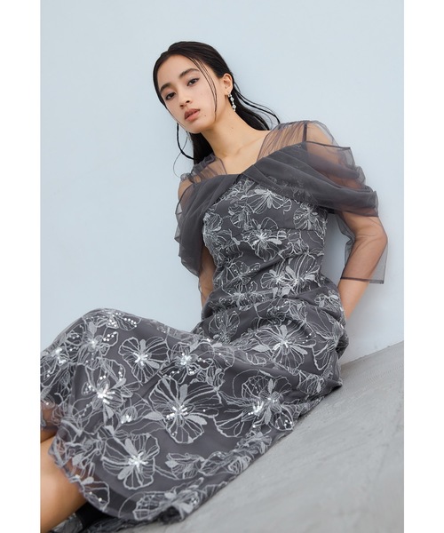 オフショルダースパンコール刺繍レースドレス 結婚式 成人式 二次会