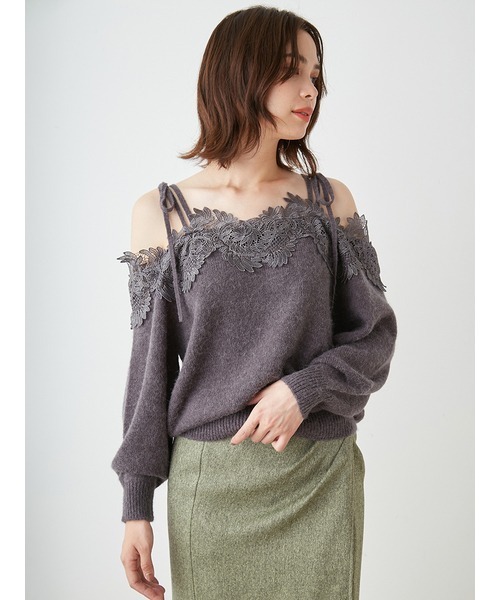 SNIDEL（スナイデル）の「レーストリミングオフショルプルオーバー