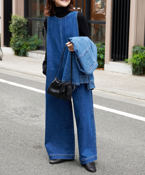 ULT デニムバックVネックオールインワン（つなぎ/オールインワン