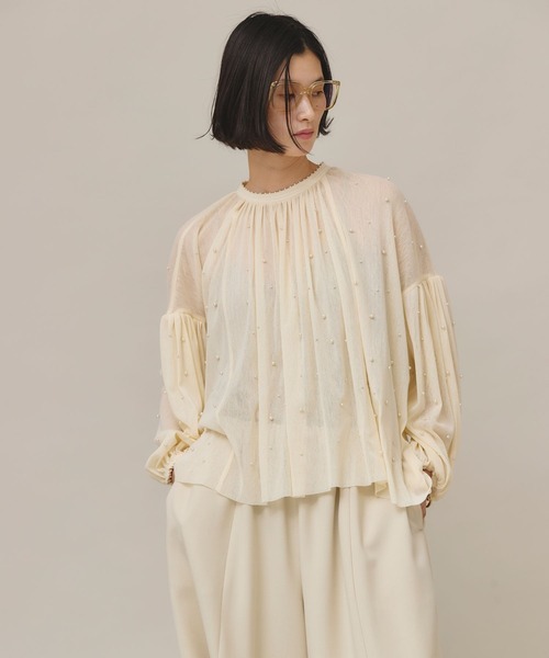 セール】Curensology(カレンソロジー)/コットンチュールパールブラウス