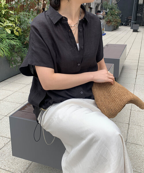 セール】リネンドロストフレンチシャツ（シャツ/ブラウス）｜DouDou