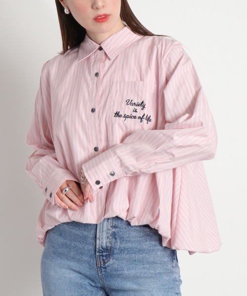 ロゴ刺繍バルーンシルエットストライプシャツ（シャツ/ブラウス