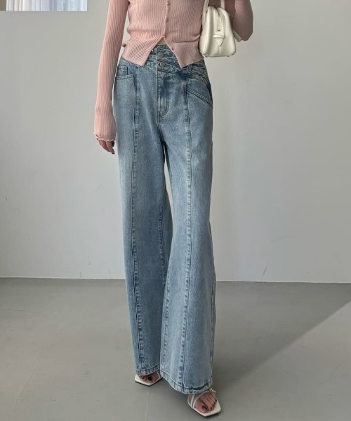 FRAY I.D（フレイアイディー）の「アシメダブルウエストワイドデニム