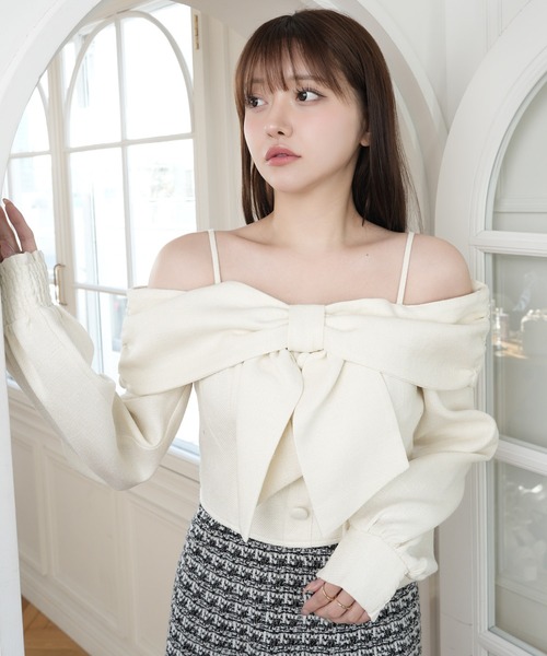 セール】リボンオフショルロングスリーブトップス（シャツ/ブラウス