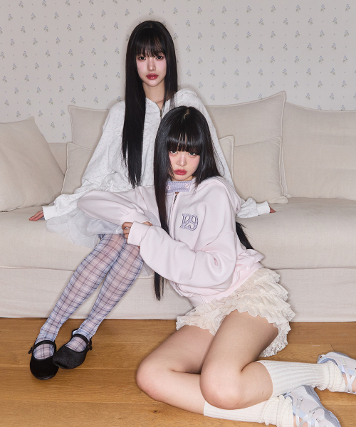 セール】チェックボウポケットフードジップアップベビーピンク