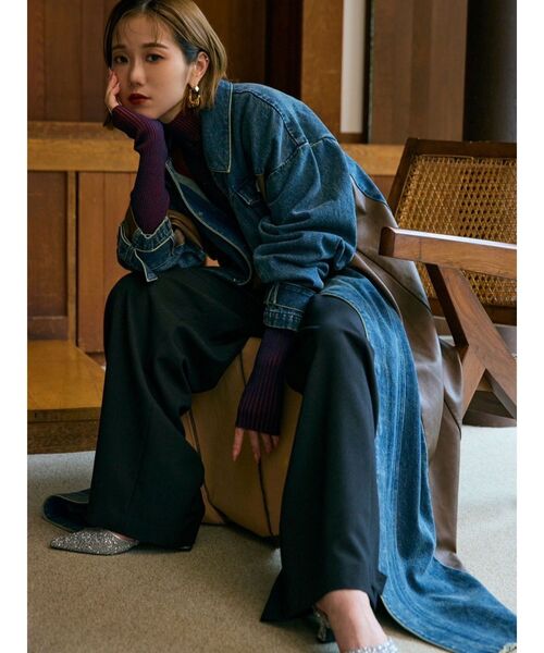 MURUA（ムルーア）の「【YUKKO】フェイクレザーパターンロングデニム