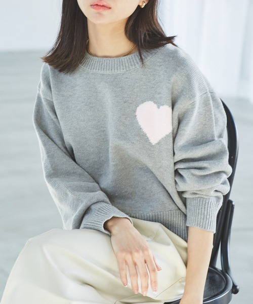 VIS（ビス）の「【洗える】ハートモチーフニット（ニット/セーター