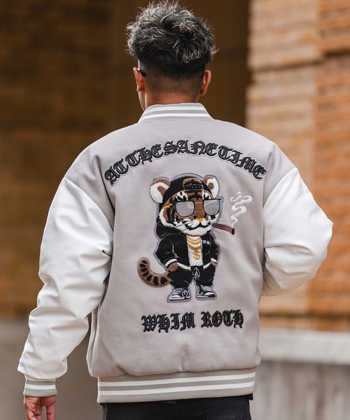 CINCHのスタジアムジャンパー グレー×ホワイトレザー 楽天市場