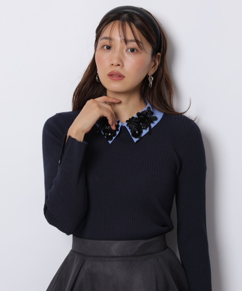 JUSGLITTY（ジャスグリッティー）の「ビジュー衿リブニット（ニット