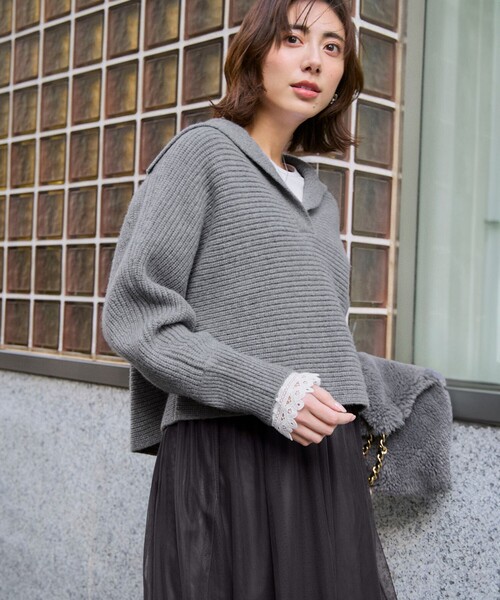 セール】【洗える】ウールカシミヤチャンキー クロップド スキッパー