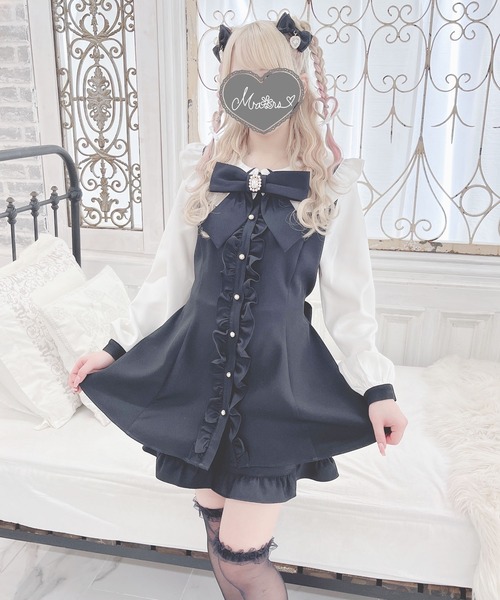 2点SET】ビジューリボン付きフリル襟セットアップ（ワンピース）｜MA