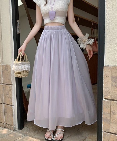 サテンフレアロングスカート（スカート）｜emi+（エミプラス）の