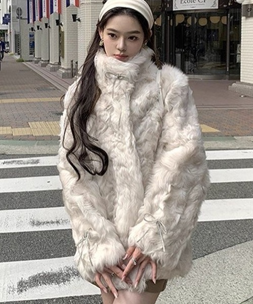 ko ファーフーディー Lサイズ プードルファービッグカラージャケット