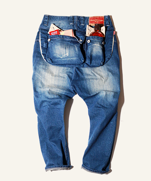 ネイタルデザイン】G55サルエルフラップデニムパンツ リアルダメージ