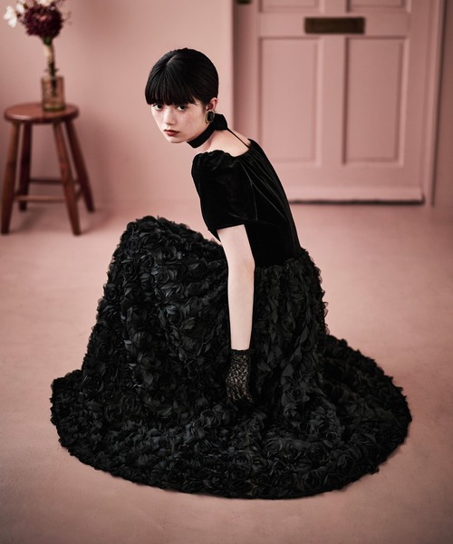 ベロアロゼットフレアドレス（ドレス）｜etoll.（エトル）の