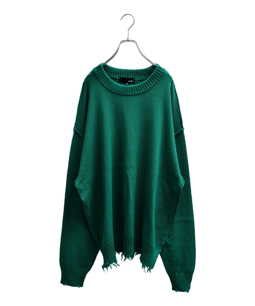ニット オーバーサイズ ダメージ加工 ルーズシルエット クルーネック
