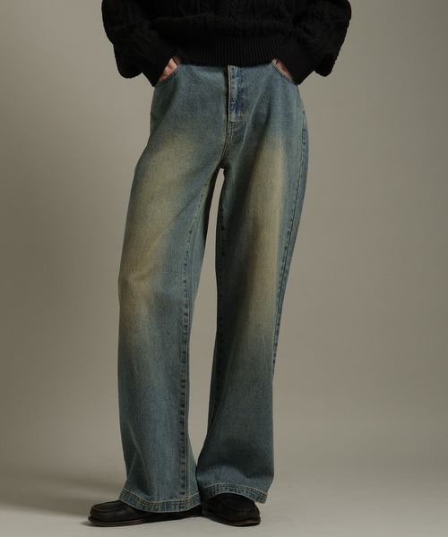 LURAKU】Semi-flared washed denim - セミフレアウォッシュデニム