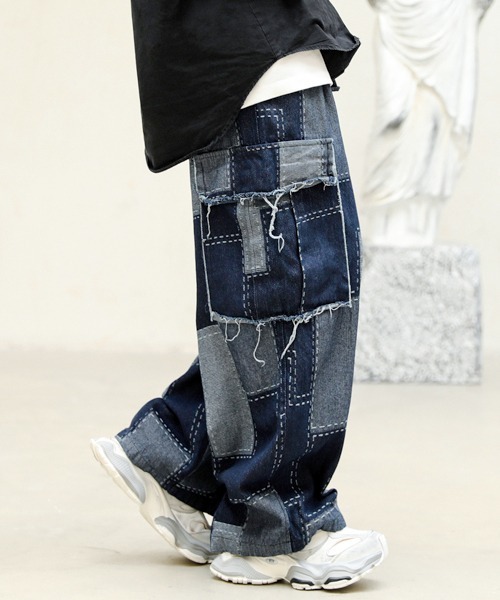 セール】【FVLMEN】remake patch work stitch cut off fringe pocket