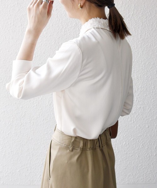 SHIPS any:〈洗濯機可能〉サテン レースカラー ブラウス（シャツ