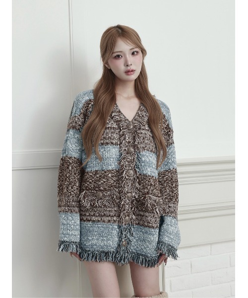 ツイードボーダーニットカーディガン（カーディガン/ボレロ）｜Darich