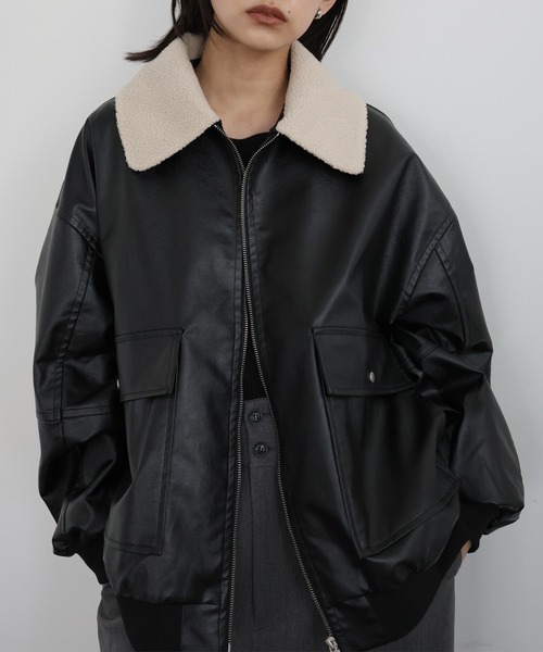 ボア襟フェイクレザーブルゾン（ブルゾン）｜hellam（へラム）の