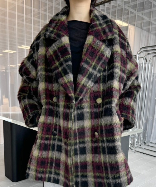 Ameri（アメリ）の「ADORABLE SHAGGY CHECK COAT（チェスターコート