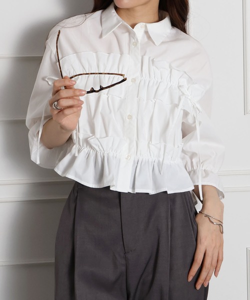 セール】フリル5分袖クロップドシャツ（シャツ/ブラウス）｜SpRay