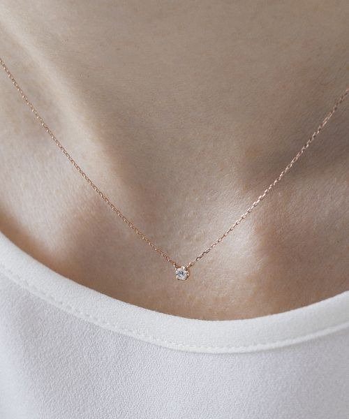 K10ピンクゴールド 一粒 ダイヤモンド ネックレス（ネックレス）｜4