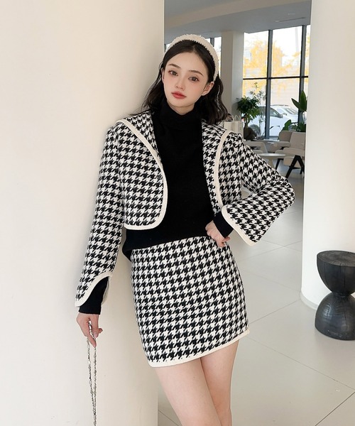 セール】【Jasmine】フレンチガーリー千鳥柄ジャケット＆スカート