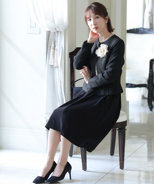 セール】レースワンピースフォーマルツイード＆卒業式ノーカラー